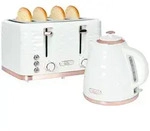 HOMCOM Wasserkocher-Toaster-Set mit 1,7 L Wasserkocher, 4 Scheiben-Toaster...