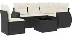 vidaXL 6-tlg. Garten-Sofagarnitur mit Kissen Schwarz Poly Rattan - Schwarz