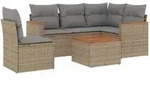 vidaXL 6-tlg. Garten-Sofagarnitur mit Kissen Beige Poly Rattan - Beige