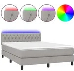 vidaXL Boxspringbett mit Matratze & LED Hellgrau 140x190 cm Stoff - Grau