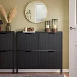 SoBuy Schuhschrank schmal mit 4 Klappen Platzsparender Schuhkipper Hoch Kommode