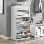 SoBuy FSR108-W Schuhschrank mit 3 Klappen Schuhregal Schuhkipper Schuhkommode - Wei&szlig;