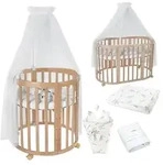 Mobiles Babybett OWAL aus Holz 7in1 mit Matratze, mitwachsend,Stoffe Wei&szlig;