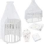 Mobiles Babybett OWAL aus Holz 7in1 mit Matratze, mitwachsend,Stoffe Wei&szlig;