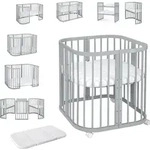 Mobiles Babybett aus Holz 7in1 mit Matratze, mitwachsend,Ohne Stoffset,Holz grau -