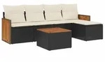 vidaXL 6-tlg. Garten-Sofagarnitur mit Kissen Schwarz Poly Rattan - Schwarz