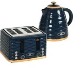 HOMCOM Wasserkocher-Toaster-Set mit 1,7 L Wasserkocher, 4 Scheiben-Toaster Blau -