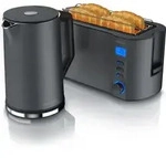 Arendo 2-teiliges Fr&uuml;hst&uuml;cks-Set, Langschlitztoaster 4 Scheiben & Edelstahl