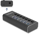 DELOCK 7 Port USB Hub mit 4 Ports 10 Gbps und 4 Schnellladeports 5 Gbps mit Schalter