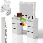 Juskys Schminktisch Talea mit LED, 7 Schubladen & gro&szlig;em Spiegel &ndash; Wei&szlig; - Wei&szlig;