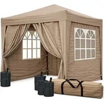 Faltpavillon 2 x 2 m Braunbeige mit 4 Fu&szlig;gewichten, 4 Easy-Klett Seitenw&auml;nde...