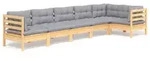 vidaXL 6-tlg. Garten-Lounge-Set mit Grauen Kissen Kiefernholz - Grau
