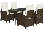 vidaXL 5-tlg. Garten-Essgruppe mit Kissen Braun Poly Rattan - Braun