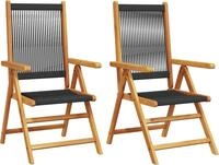vidaXL Klappst&uuml;hle, 2 St&uuml;ck, schwarz, Massivholz Akazie und Polypropylen