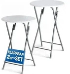 Stehtisch 2er Set Rund &Oslash;60 cm 110 cm H&ouml;he klappbar wetterbest&auml;ndig - Wei&szlig;