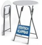 Klappbarer runder Stehtisch &Oslash; 60cm, H&ouml;he 110,5cm, wei&szlig; Holzoptik, rutschfeste