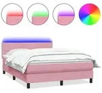 vidaXL Boxspringbett mit Matratze & LED Rosa 140x220 cm Samt - Rosa