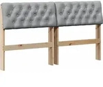 vidaXL Gepolstertes Kopfteil Hellgrau 150 cm Massives Kiefernholz - Braun