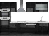 K&uuml;chenzeile Vicco R-Line Schwarz Hochglanz 300 cm mit Hochschrank, AP Marmor, Model