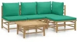 vidaXL 5-tlg. Garten-Lounge-Set mit Gr&uuml;nen Kissen Bambus - Braun