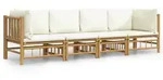 vidaXL 4-tlg. Garten-Lounge-Set mit Cremewei&szlig;en Kissen Bambus - Braun