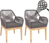 2er-Set Gartenstuhl MCW-H56b, Sessel Outdoor Stuhl, wetterfest Seilgeflecht Holz