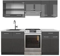 K&uuml;chenzeile Vicco R-Line Anthrazit Hochglanz/Anthrazit 200 cm , AP Marmor, Model