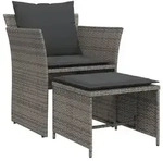 vidaXL Gartenstuhl mit Fu&szlig;hocker Grau Poly Rattan - Grau
