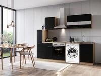 K&uuml;che K&uuml;chenzeile f&uuml;r Unterbau Waschmaschine Eiche Schwarz Merle 250 cm Respekta