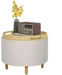 HOMCOM Sitzhocker Ottomane mit Stauraum Runder Polsterhocker mit Klappdeckel -...