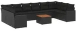 vidaXL 11-tlg. Garten-Sofagarnitur mit Kissen Schwarz Poly Rattan - Schwarz