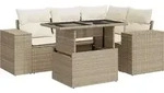 vidaXL 5-tlg. Garten-Sofagarnitur mit Kissen Beige Poly Rattan - Beige