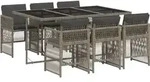 vidaXL 7-tlg. Garten-Essgruppe mit Kissen Grau Poly Rattan - Grau