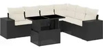 vidaXL 7-tlg. Garten-Sofagarnitur mit Kissen Schwarz Poly Rattan - Schwarz