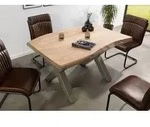 MASSIVMOEBEL24 Baumtisch Mango 140x90x77 beige lackiert / X-Beine silber matt