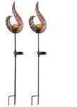 2er Set LED Solar Dekoleuchte, schwarz gold, Flammenoptik, H&ouml;he 90 cm -