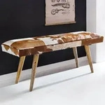 FineBuy gepolsterte Sitzbank 120 cm Ziegenfell - Retro Polsterbank f&uuml;r Garderobe,