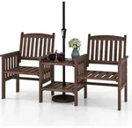 COSTWAY Gartenbank mit Tisch, 2-Sitzer Holzbank mit Schirmloch, Sitzbank aus