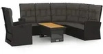 vidaXL 3-tlg. Garten-Lounge-Set mit Kissen Schwarz Poly Rattan - Schwarz