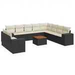 vidaXL 11-tlg. Garten-Sofagarnitur mit Kissen Schwarz Poly Rattan - Schwarz