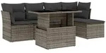 vidaXL 6-tlg. Garten-Sofagarnitur mit Kissen Grau Poly Rattan - Grau