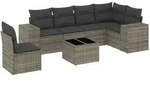 vidaXL 7-tlg. Garten-Sofagarnitur mit Kissen Grau Poly Rattan - Grau