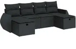 vidaXL 6-tlg. Garten-Sofagarnitur mit Kissen Schwarz Poly Rattan - Schwarz