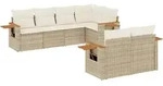 vidaXL 7-tlg. Garten-Sofagarnitur mit Kissen Beige Poly Rattan - Beige
