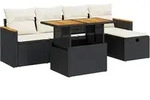 vidaXL 6-tlg. Garten-Sofagarnitur mit Kissen Schwarz Poly Rattan - Schwarz