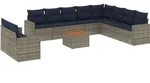 vidaXL 11-tlg. Garten-Sofagarnitur mit Kissen Grau Poly Rattan - Grau