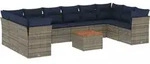 vidaXL 11-tlg. Garten-Sofagarnitur mit Kissen Grau Poly Rattan - Grau