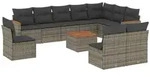 vidaXL 11-tlg. Garten-Sofagarnitur mit Kissen Grau Poly Rattan - Grau