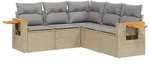 vidaXL 5-tlg. Garten-Sofagarnitur mit Kissen Beige Poly Rattan - Beige