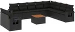 vidaXL 11-tlg. Garten-Sofagarnitur mit Kissen Schwarz Poly Rattan - Schwarz